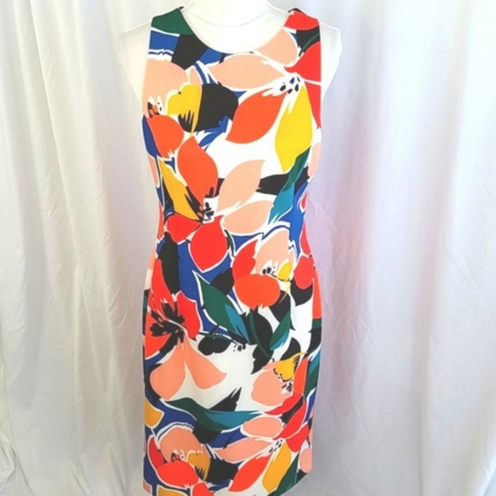 Donna Ricco Women's Printed Crisscross Back Sheath Dress Size 12
